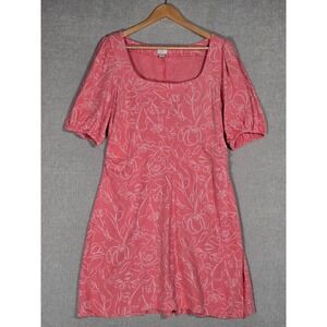 A New Day Women's Coral Pink Floral Linen Blend Puff Sleeve Dress 10